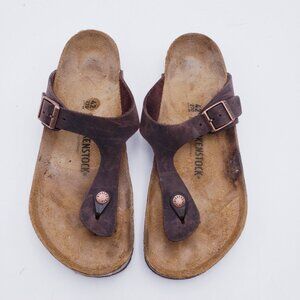 Birkenstock Gizeh Oiled Leather Habana Brown Thong Toe Sandals Size 42 US 11